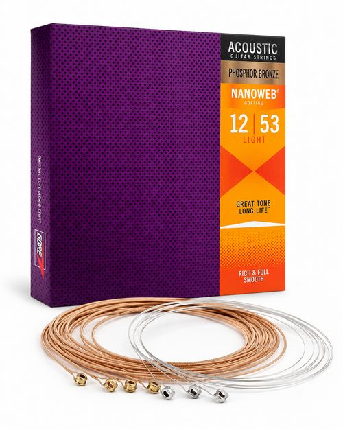 Acoustic Guitar Strings Phosphor Bronze 12-53 Light with Nanoweb Coating