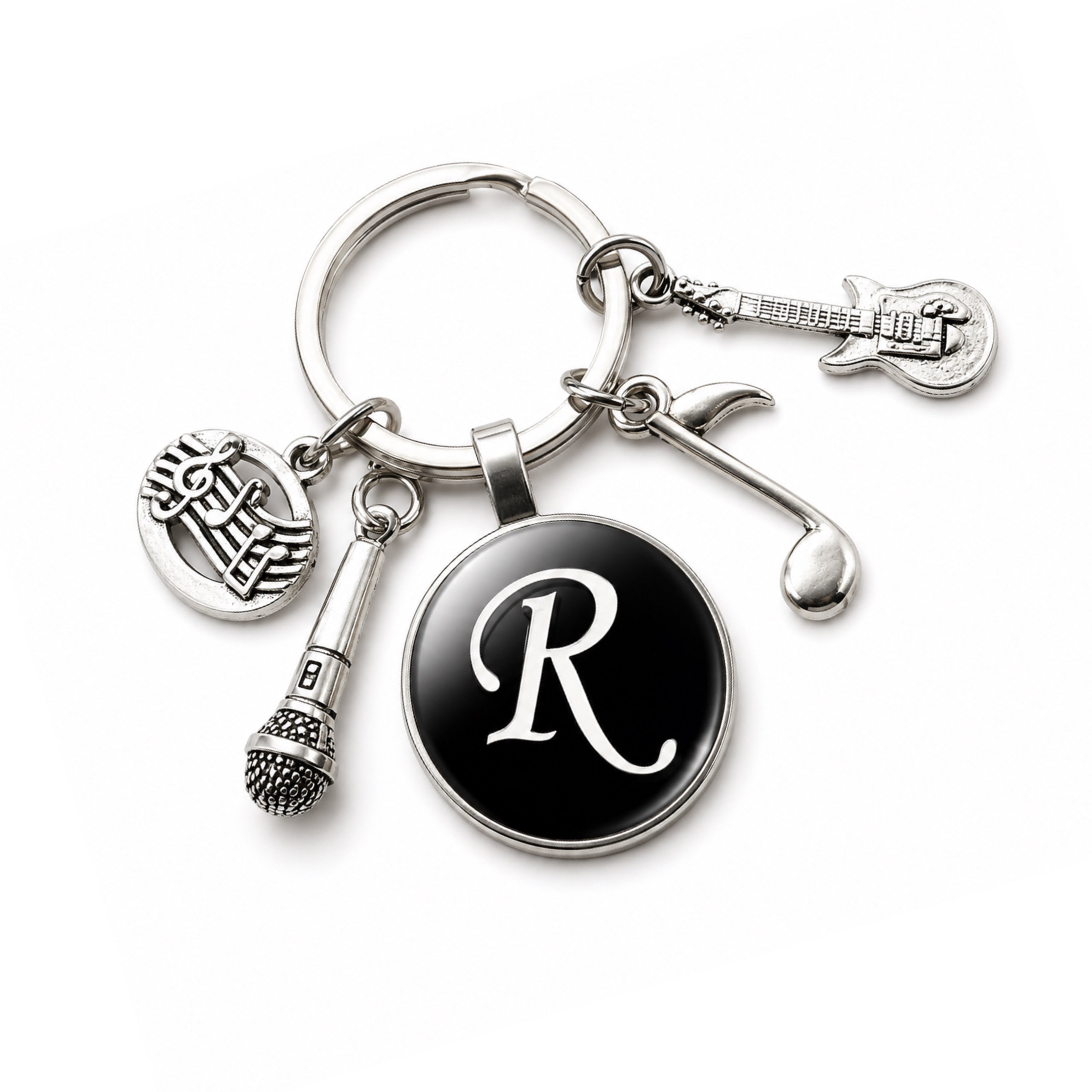 A-Z Letter Music Keychain – Handmade Guitar & Microphone Teacher Gift