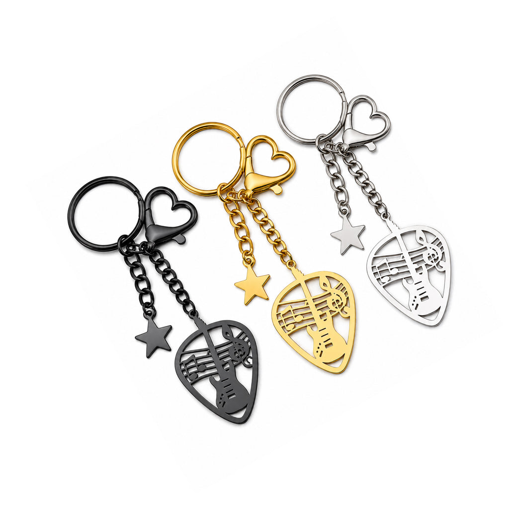 Stainless Steel Rock Guitar Pick Keychain – Punk Music Charm Gift