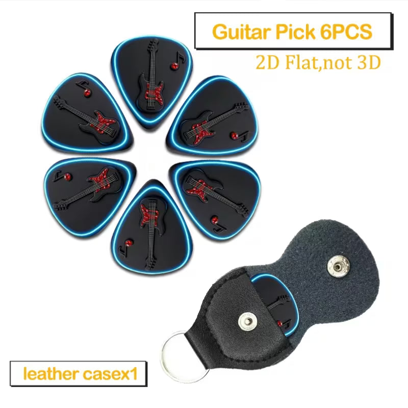 3D Electric Guitar Picks Set with Neon Blue Edge Design