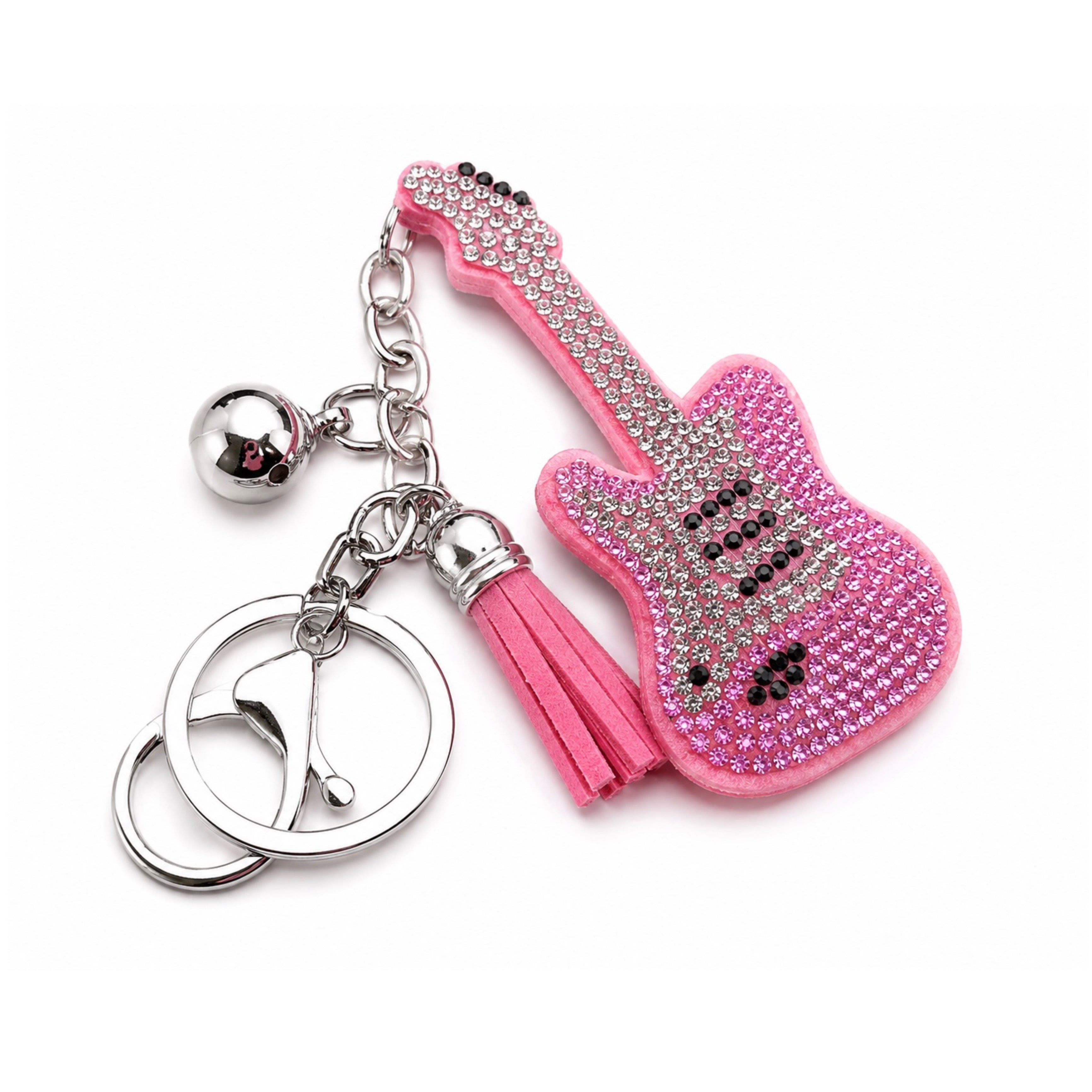 Y2K Gothic Guitar Keychain – Rhinestone Punk Bag Charm Jewelry
