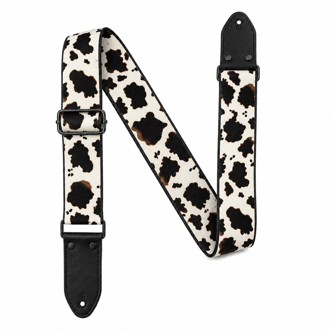 Dalmatian Print Guitar Strap with Black Leather Ends