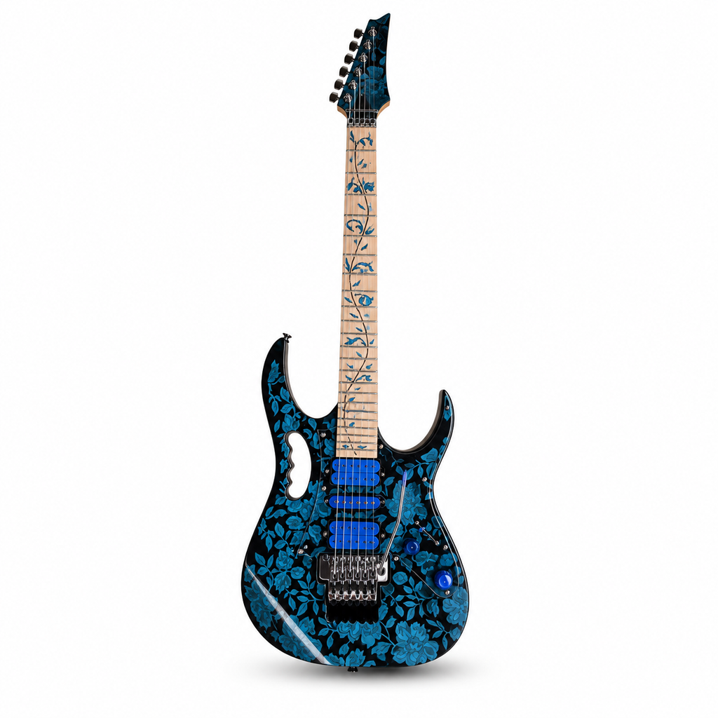 Blue Electric Guitar – Floyd Rose-Style Bridge, Chrome Hardware