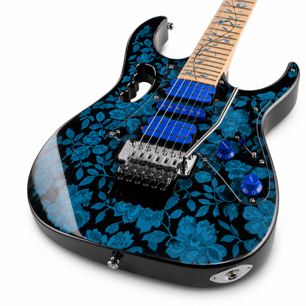 Blue Electric Guitar – Floyd Rose-Style Bridge, Chrome Hardware