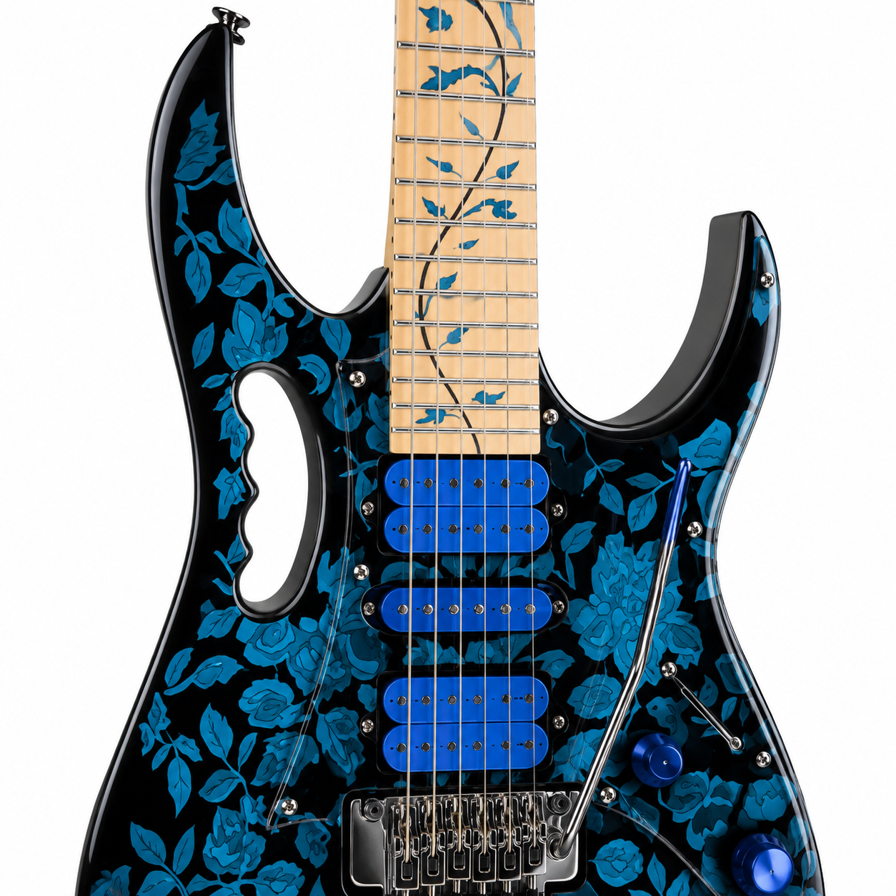 Blue Electric Guitar – Floyd Rose-Style Bridge, Chrome Hardware