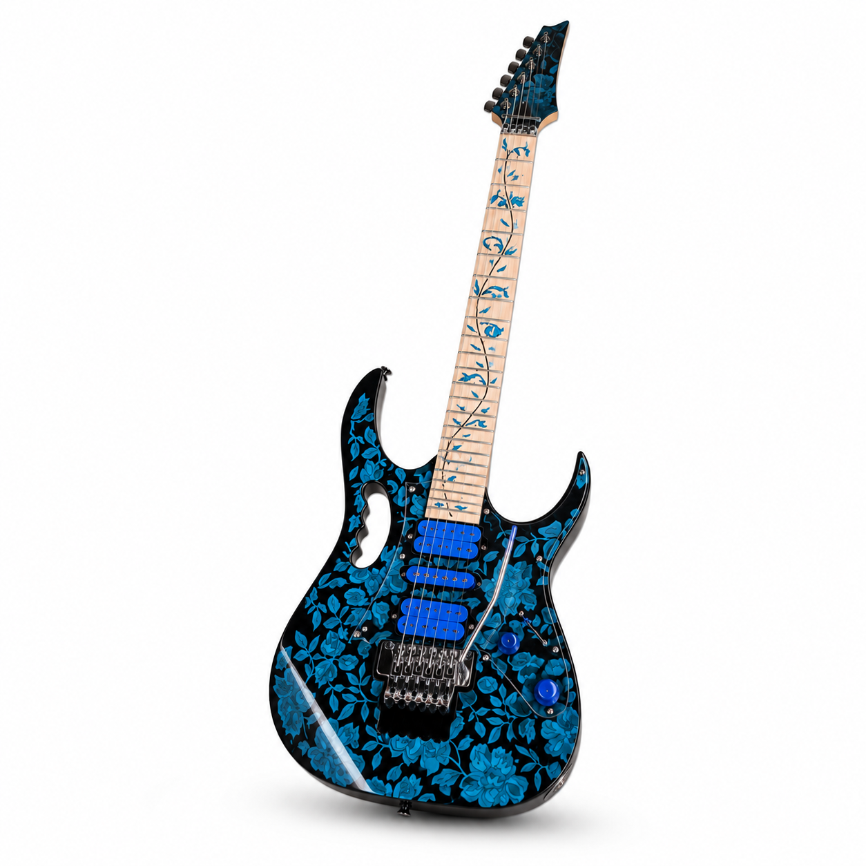 Blue Electric Guitar – Floyd Rose-Style Bridge, Chrome Hardware