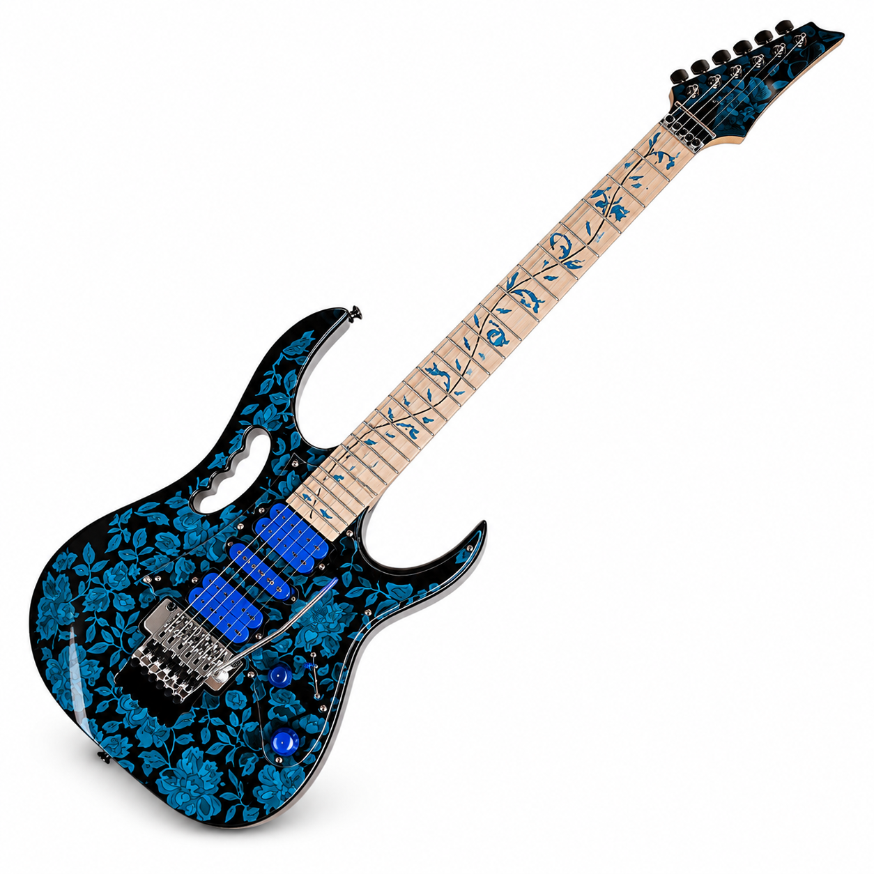Blue Electric Guitar – Floyd Rose-Style Bridge, Chrome Hardware