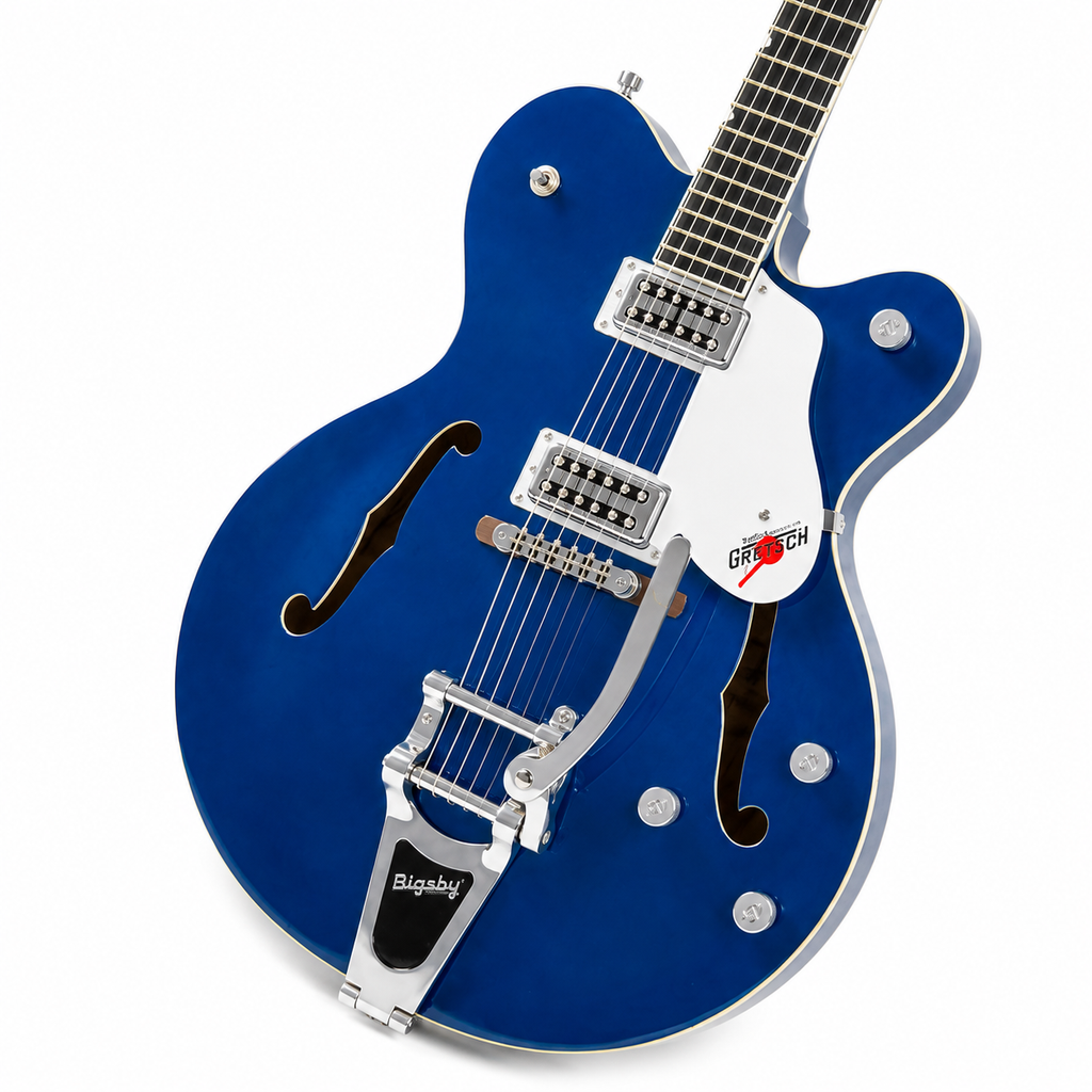 Blue Semi-Hollow Electric Guitar – Chrome Hardware, Rosewood Back & Sides