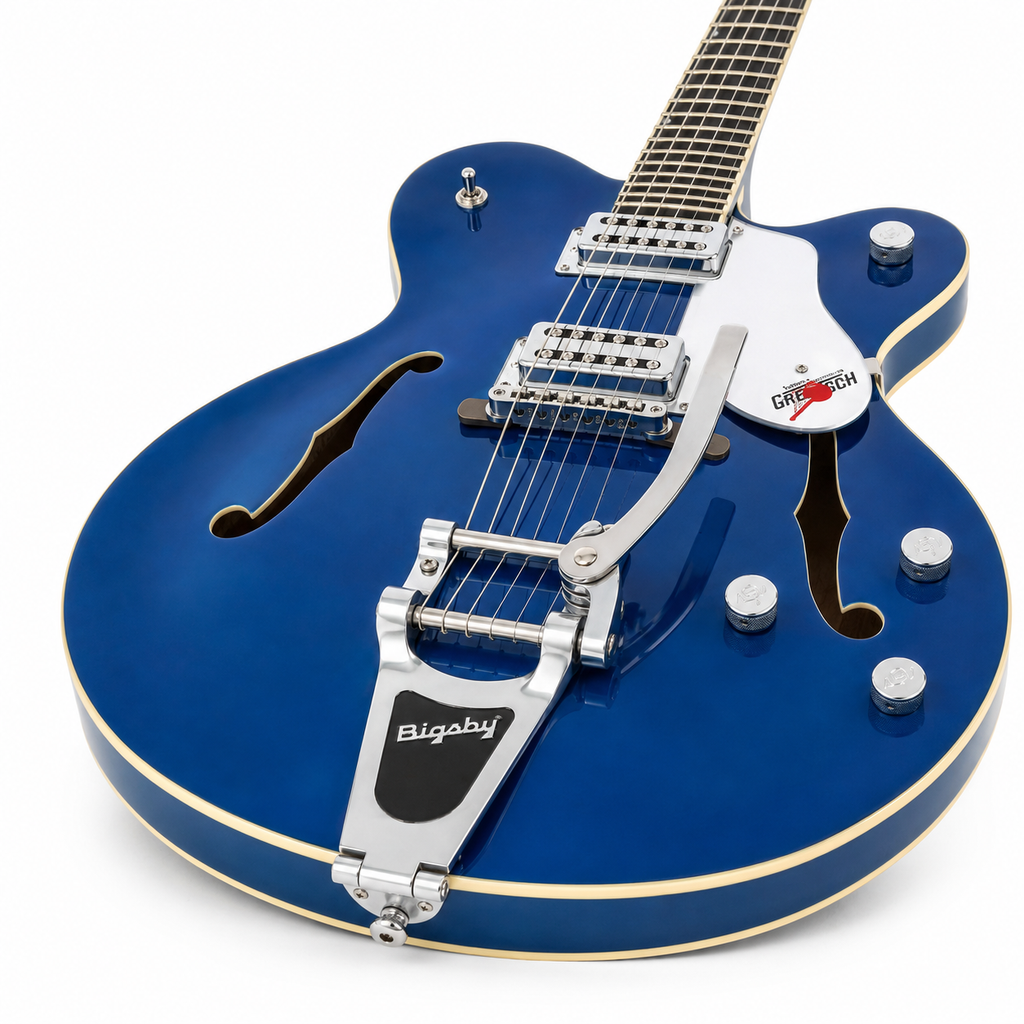 Blue Semi-Hollow Electric Guitar – Chrome Hardware, Rosewood Back & Sides