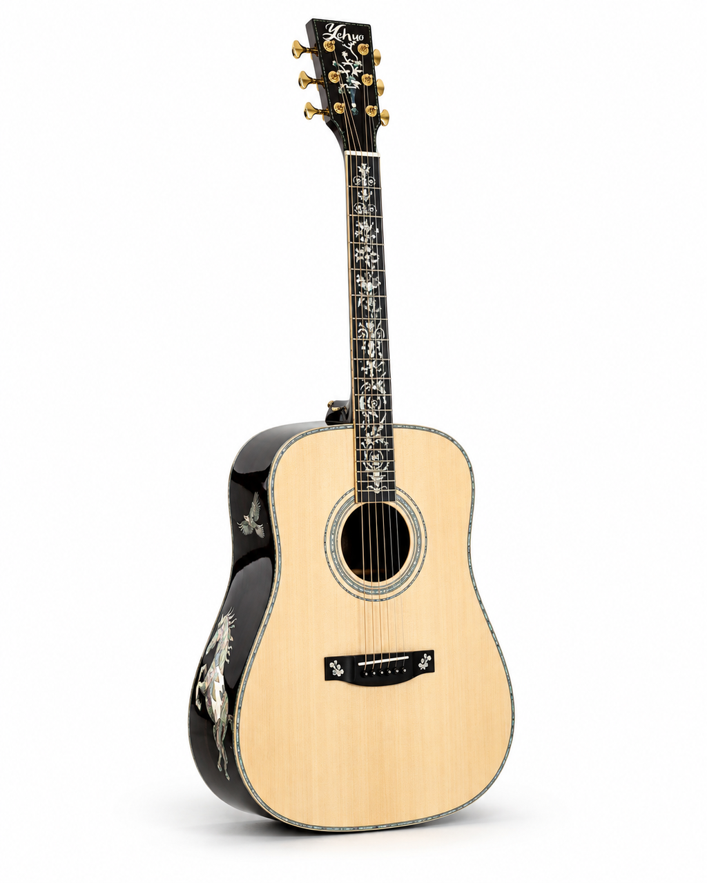 Luthier Brand Y1100 Professional All-Solid Dreadnought Acoustic Guitar – Ebony Fingerboard | Integrated Vibration Pickup | Stage & Studio Performance Ready