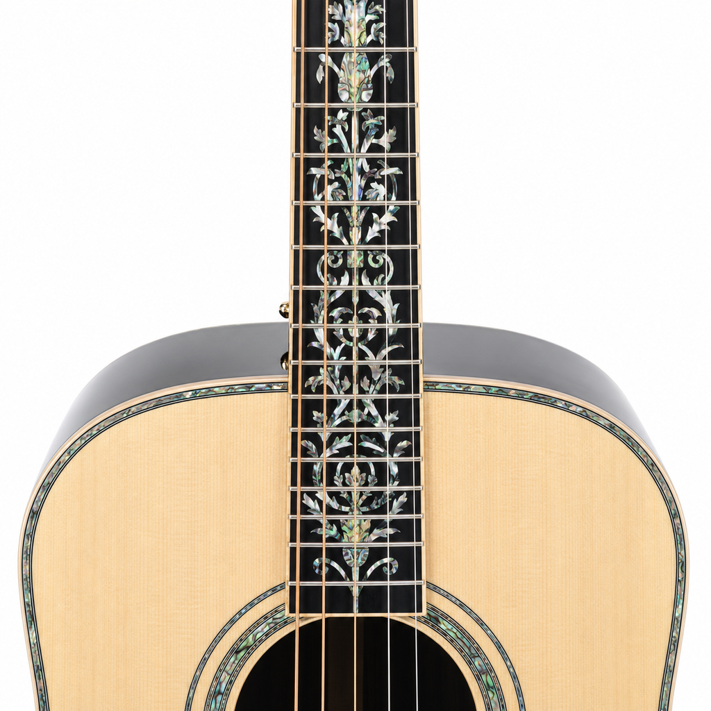 Luthier Brand Y1100 Professional All-Solid Dreadnought Acoustic Guitar – Ebony Fingerboard | Integrated Vibration Pickup | Stage & Studio Performance Ready