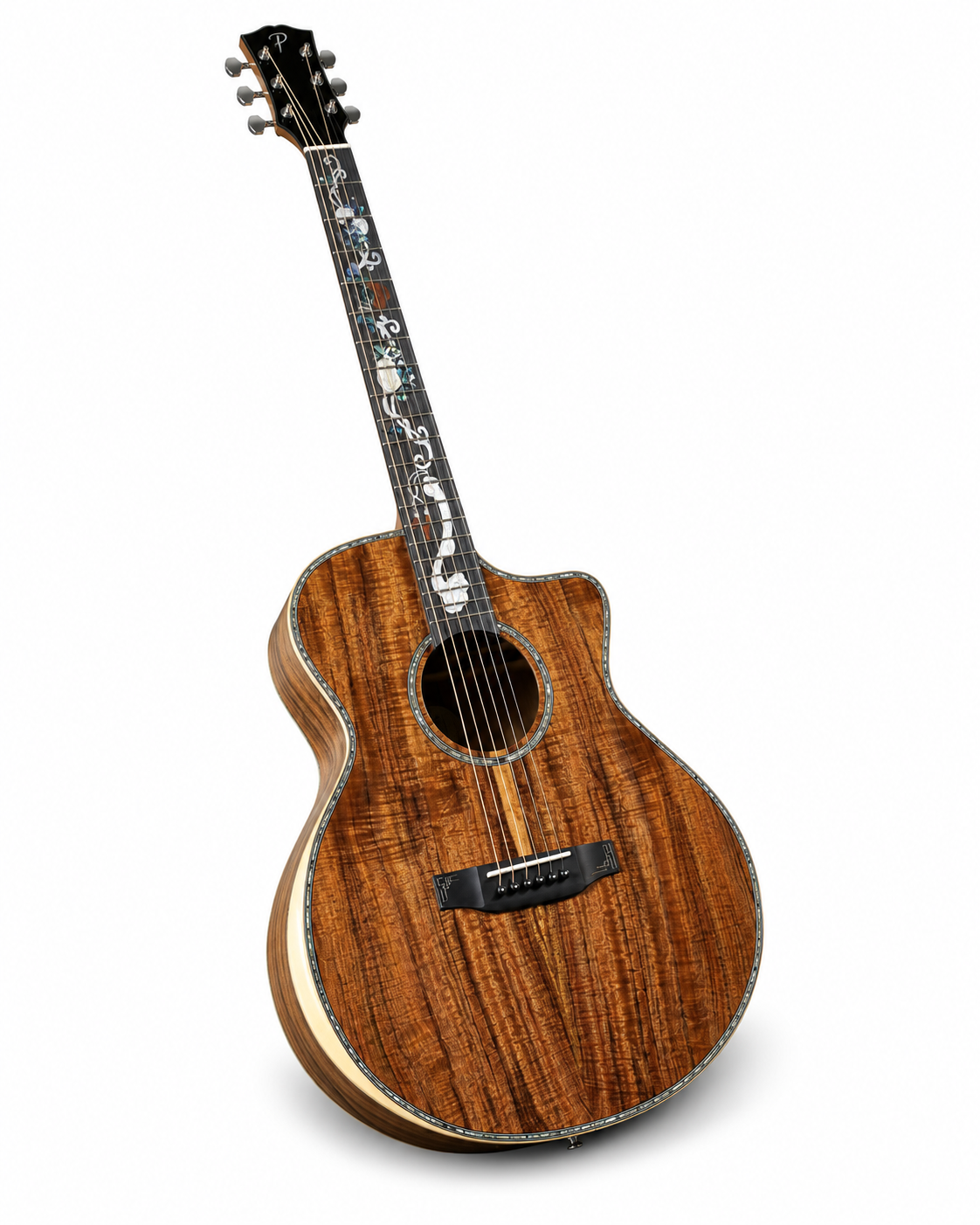 All-Solid Koa Acoustic Guitar | Cutaway Body | Handmade | Mahogany, Maple, Rosewood & Sapele Tonewoods | Satin Matte Finish | Professional Quality