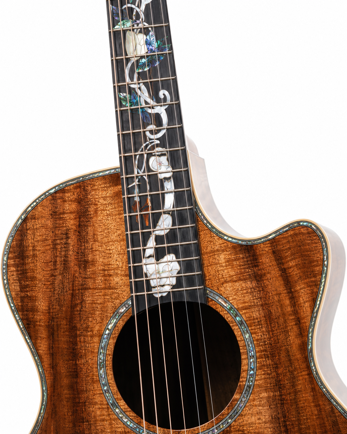 All-Solid Koa Acoustic Guitar | Cutaway Body | Handmade | Mahogany, Maple, Rosewood & Sapele Tonewoods | Satin Matte Finish | Professional Quality