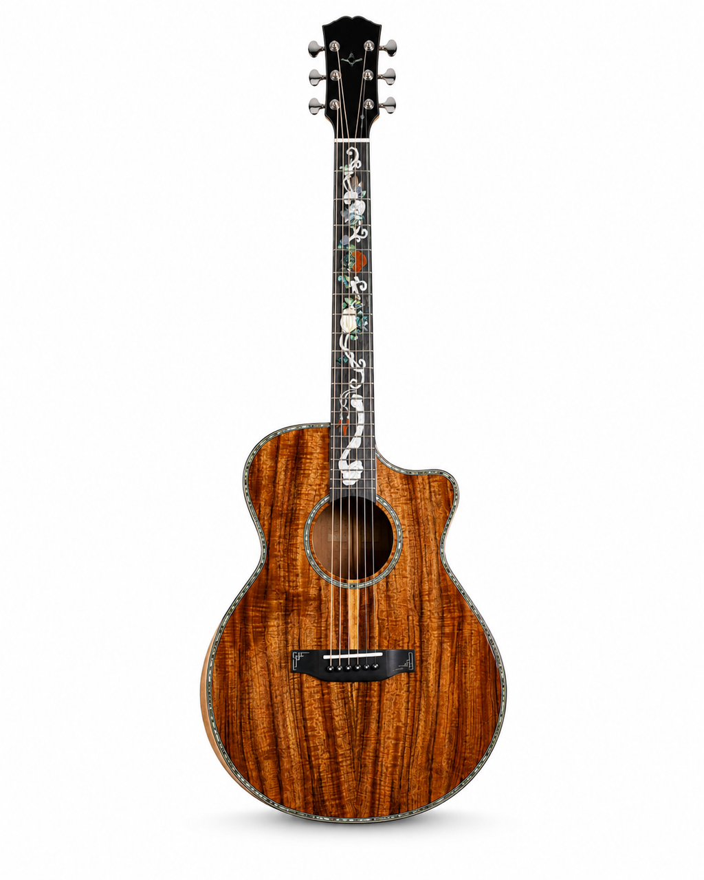 All-Solid Koa Acoustic Guitar | Cutaway Body | Handmade | Mahogany, Maple, Rosewood & Sapele Tonewoods | Satin Matte Finish | Professional Quality