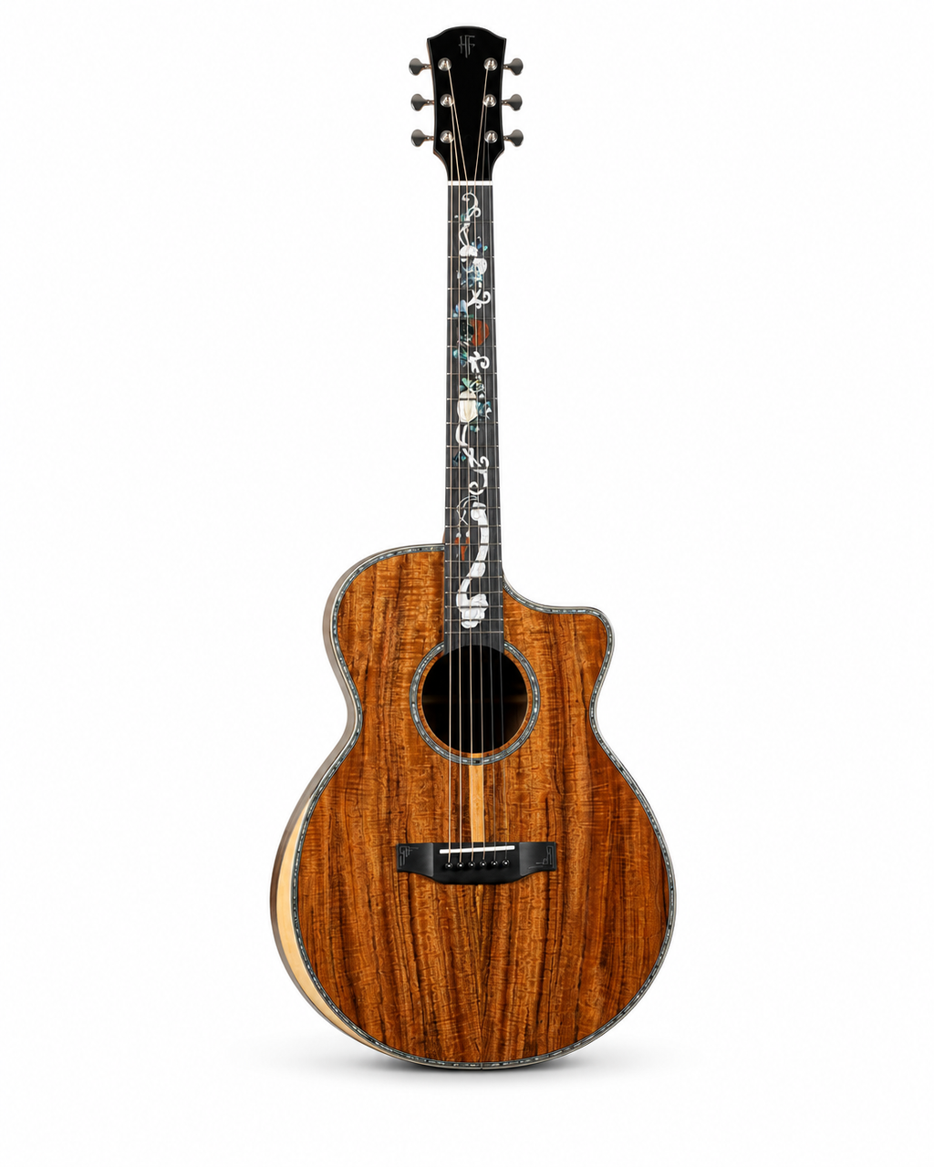 All-Solid Koa Acoustic Guitar | Cutaway Body | Handmade | Mahogany, Maple, Rosewood & Sapele Tonewoods | Satin Matte Finish | Professional Quality