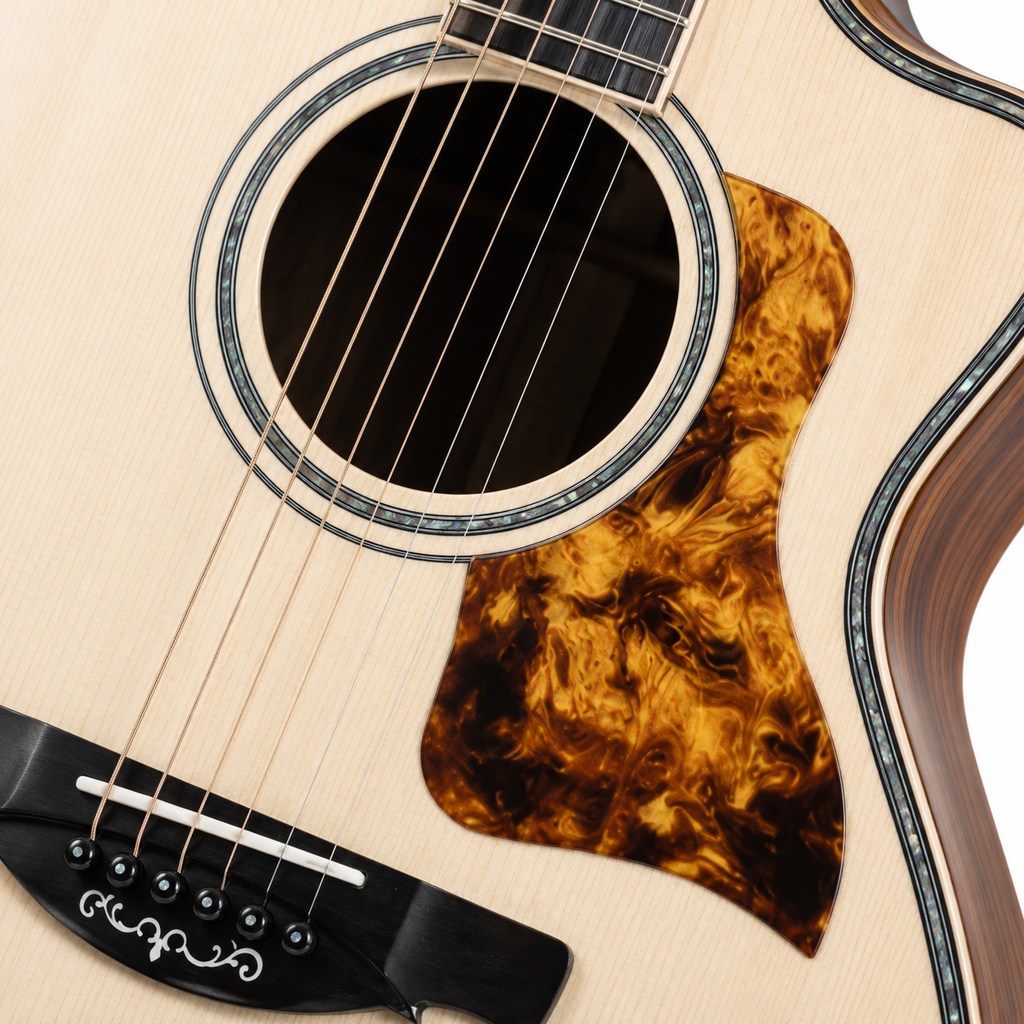 Handmade All-Solid Acoustic Guitar | Solid Spruce Top & Mahogany Back/Sides | 6-String Cutaway | Professional Grade | Warm Resonant Tone