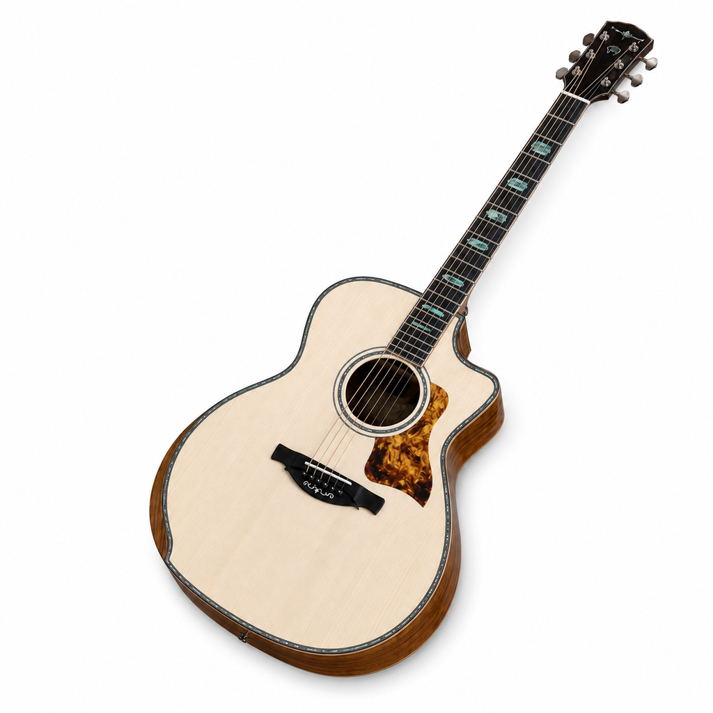 Handmade All-Solid Acoustic Guitar | Solid Spruce Top & Mahogany Back/Sides | 6-String Cutaway | Professional Grade | Warm Resonant Tone