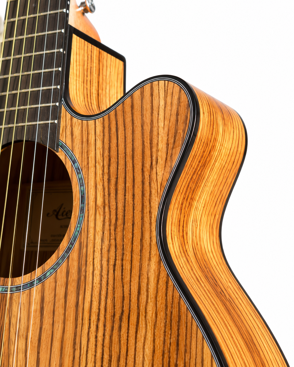 Aiersi OM Zebra Wood Cutaway Acoustic Guitar | Premium Gloss Finish