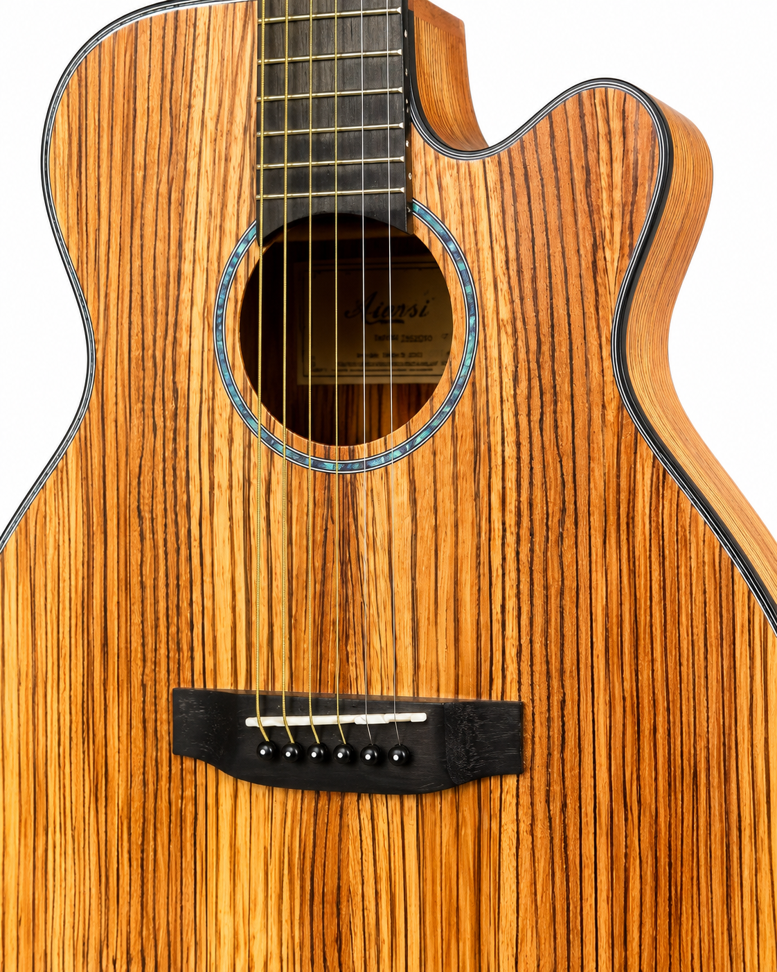 Aiersi OM Zebra Wood Cutaway Acoustic Guitar | Premium Gloss Finish