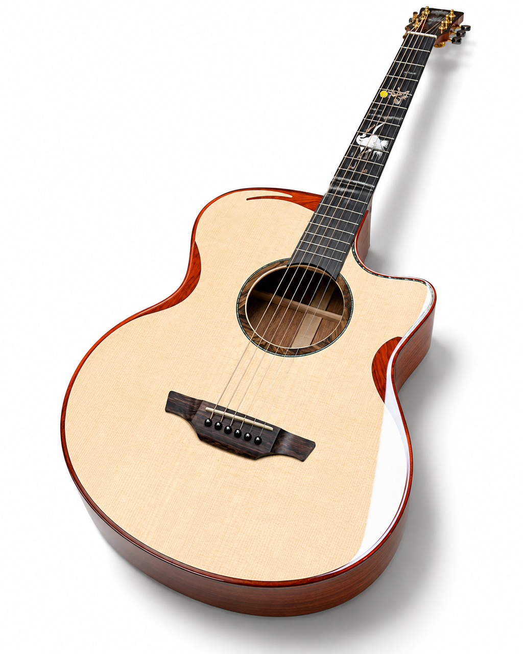 41" Handcrafted Acoustic Guitar | All-Solid Spruce & Mahogany | High-Gloss Finish | Built-in Resonance EQ