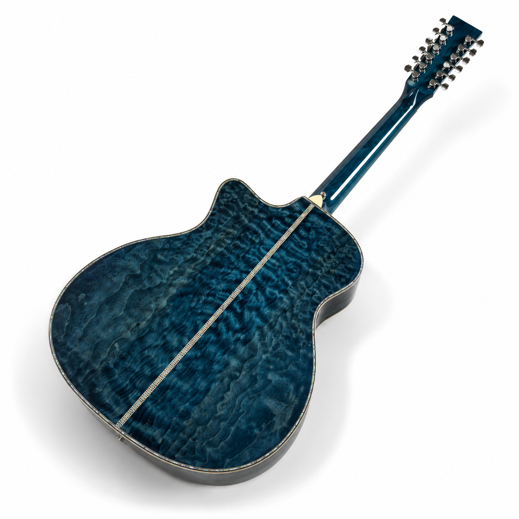 Custom Handcrafted OM 12-String Acoustic Guitar — Solid Spruce Top · Water Ripple Solid Back & Sides