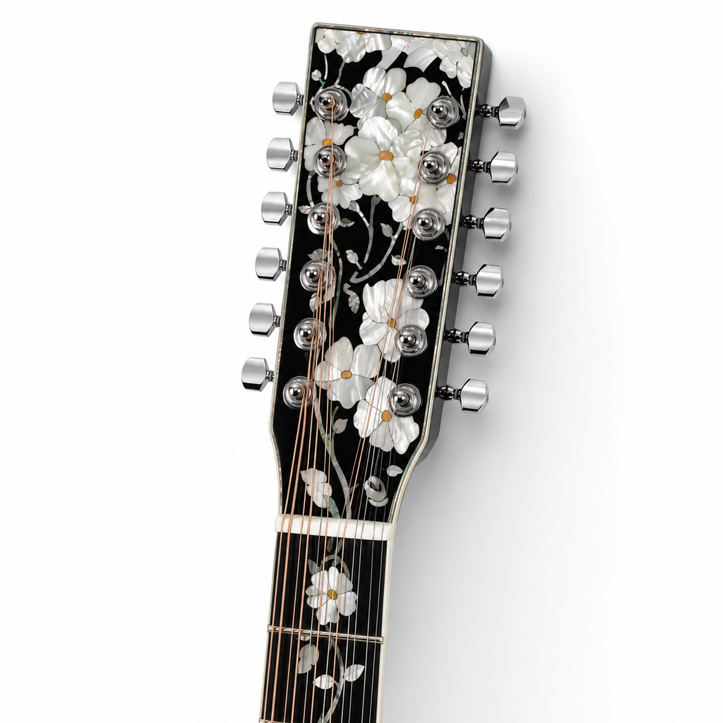 Custom Handcrafted OM 12-String Acoustic Guitar — Solid Spruce Top · Water Ripple Solid Back & Sides