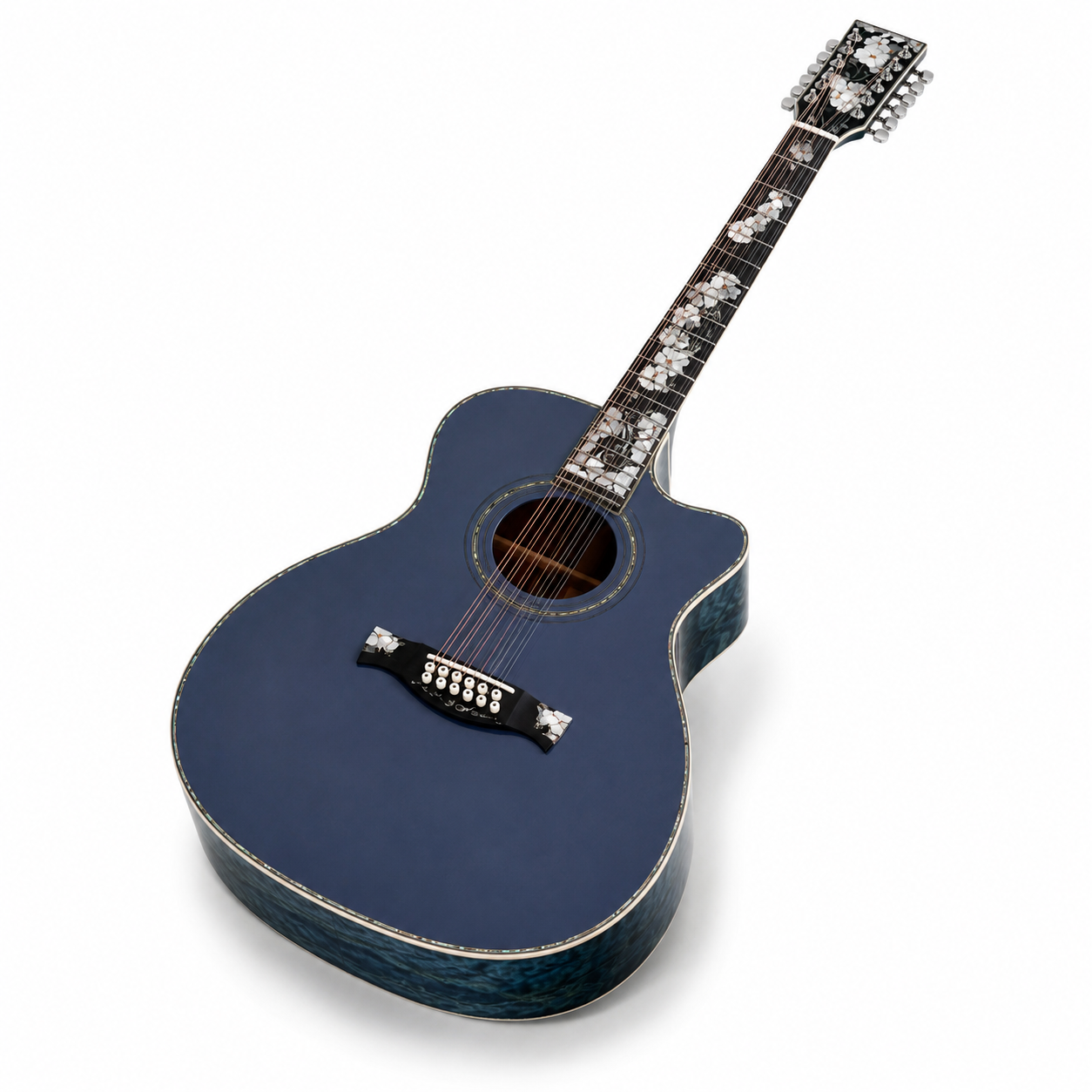 Custom Handcrafted OM 12-String Acoustic Guitar — Solid Spruce Top · Water Ripple Solid Back & Sides
