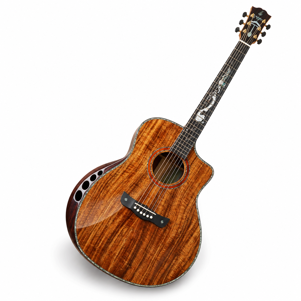 Ready Ship G-1608 High Quality 40-Inch Acoustic Guitar All Solid Koa Wood Cutaway Style Mahogany/Maple/Rosewood Sapele Matt