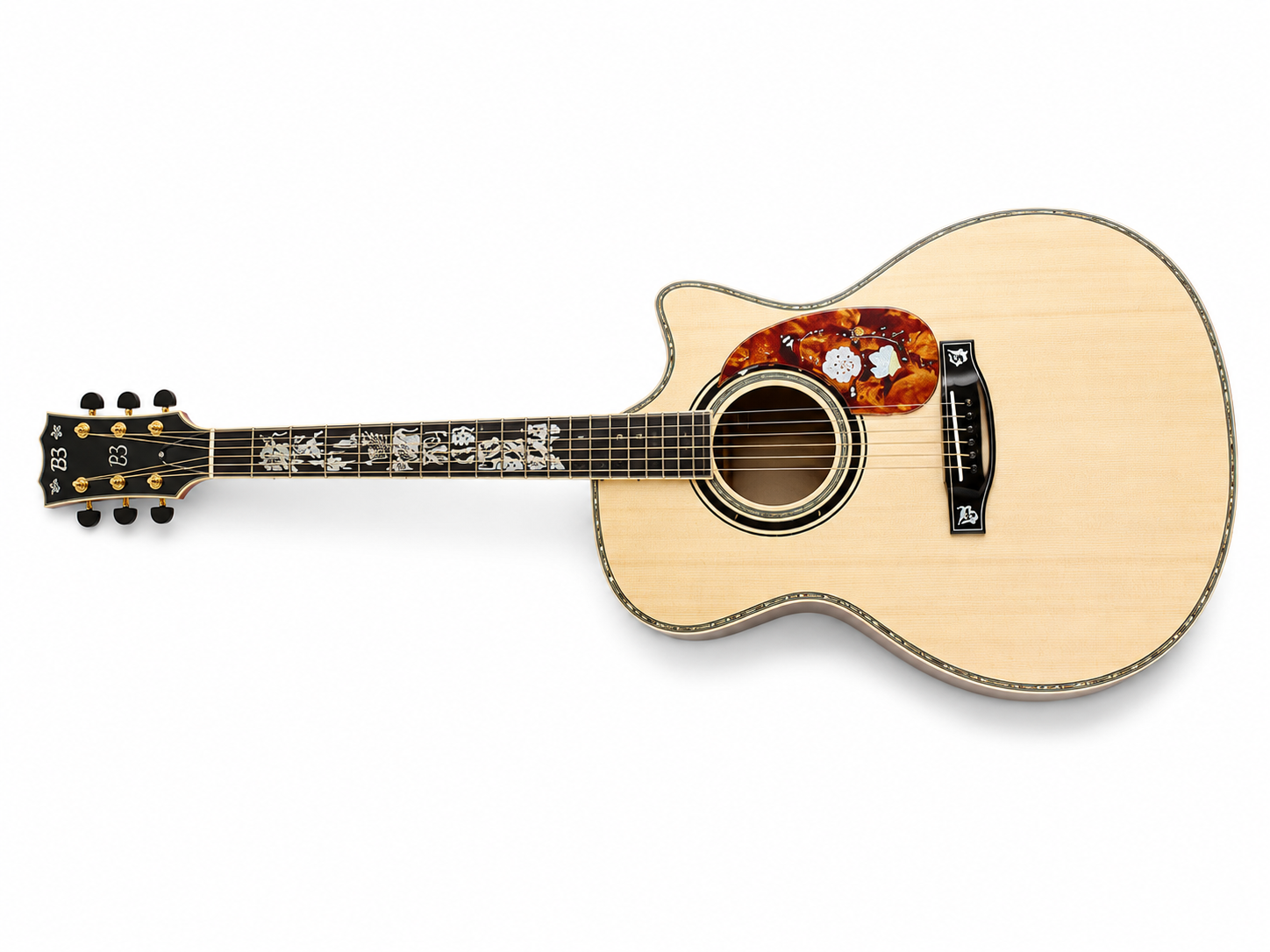 All Solid Beautiful Abalone Inlay Acoustic Guitar with Ebony Fingerboard
