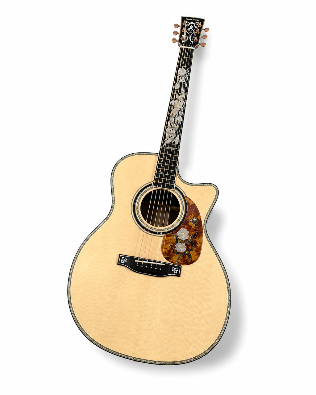 All Solid Beautiful Abalone Inlay Acoustic Guitar with Ebony Fingerboard