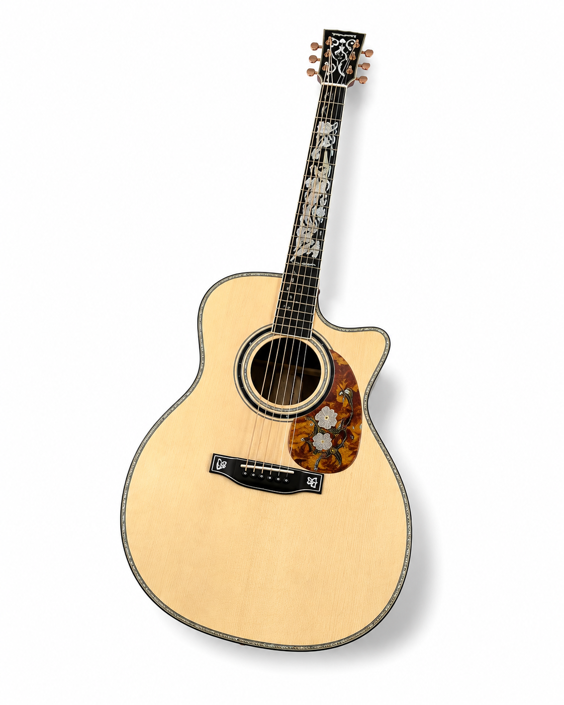 All Solid Beautiful Abalone Inlay Acoustic Guitar with Ebony Fingerboard