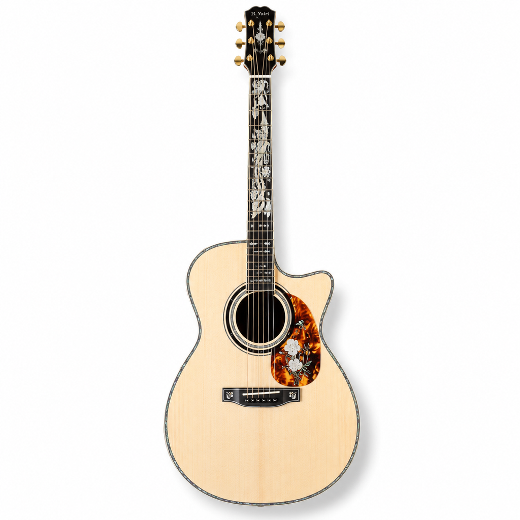 All Solid Beautiful Abalone Inlay Acoustic Guitar with Ebony Fingerboard