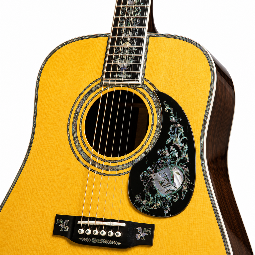 High Quality  41 Inch All Solid Acoustic Guitar with Abalone Decoration on the Back