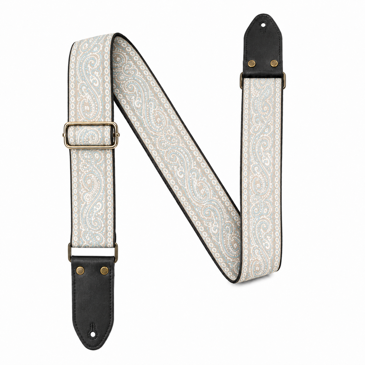 Elegant Paisley Guitar Strap with Black Leather Ends
