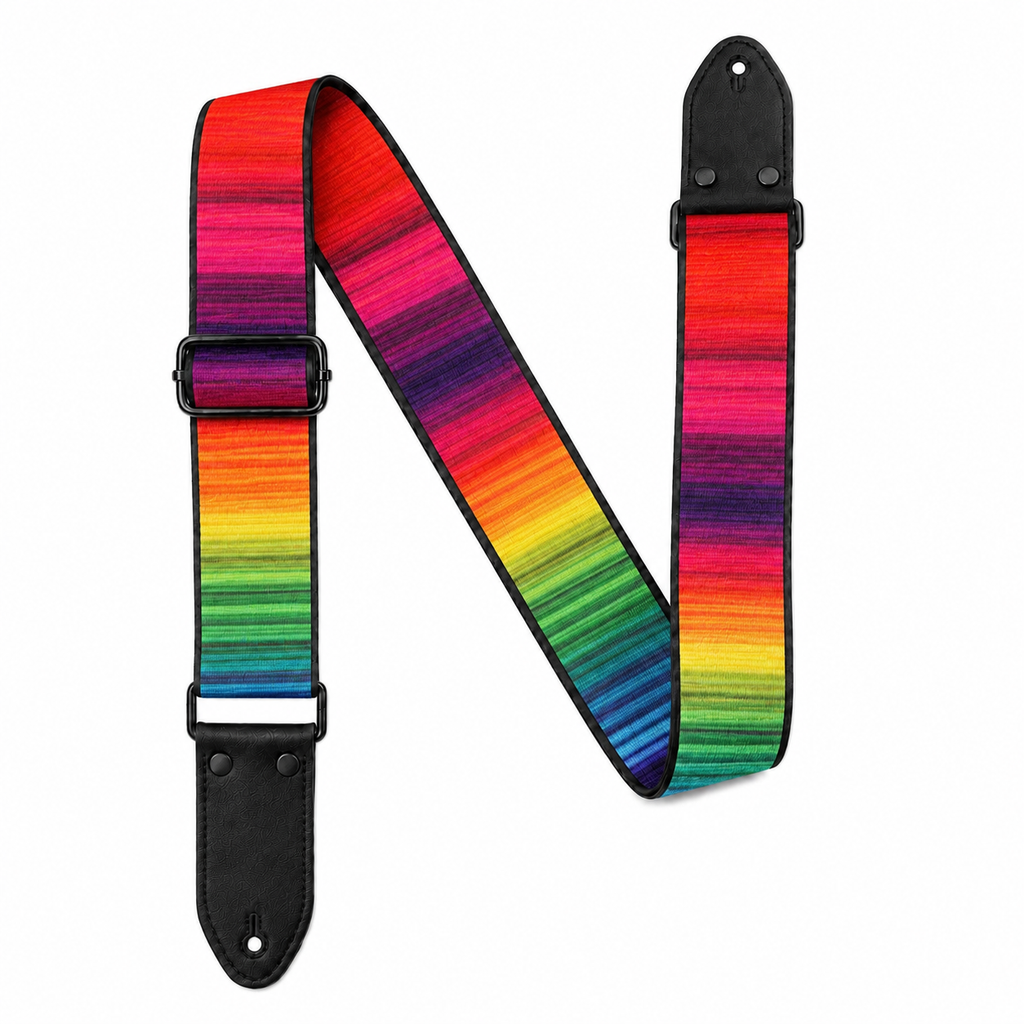 Rainbow Guitar Strap with Black Leather Ends