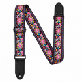 Boho Floral Guitar Strap with Black Leather Ends