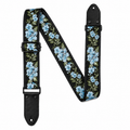 Blue Floral Guitar Strap with Black Leather Ends