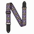 Purple Vintage Floral Guitar Strap with Black Leather Ends