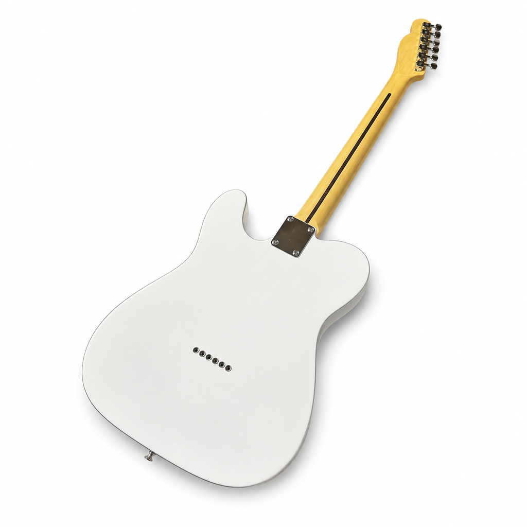 White TL guitar, red pearl guard, maple fingerboard, Black binding