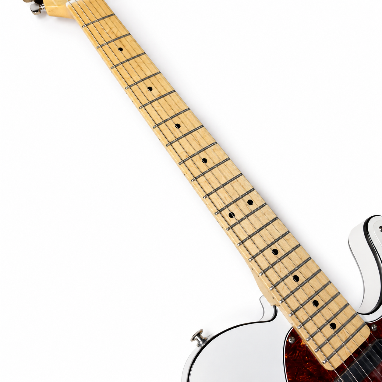 White TL guitar, red pearl guard, maple fingerboard, Black binding