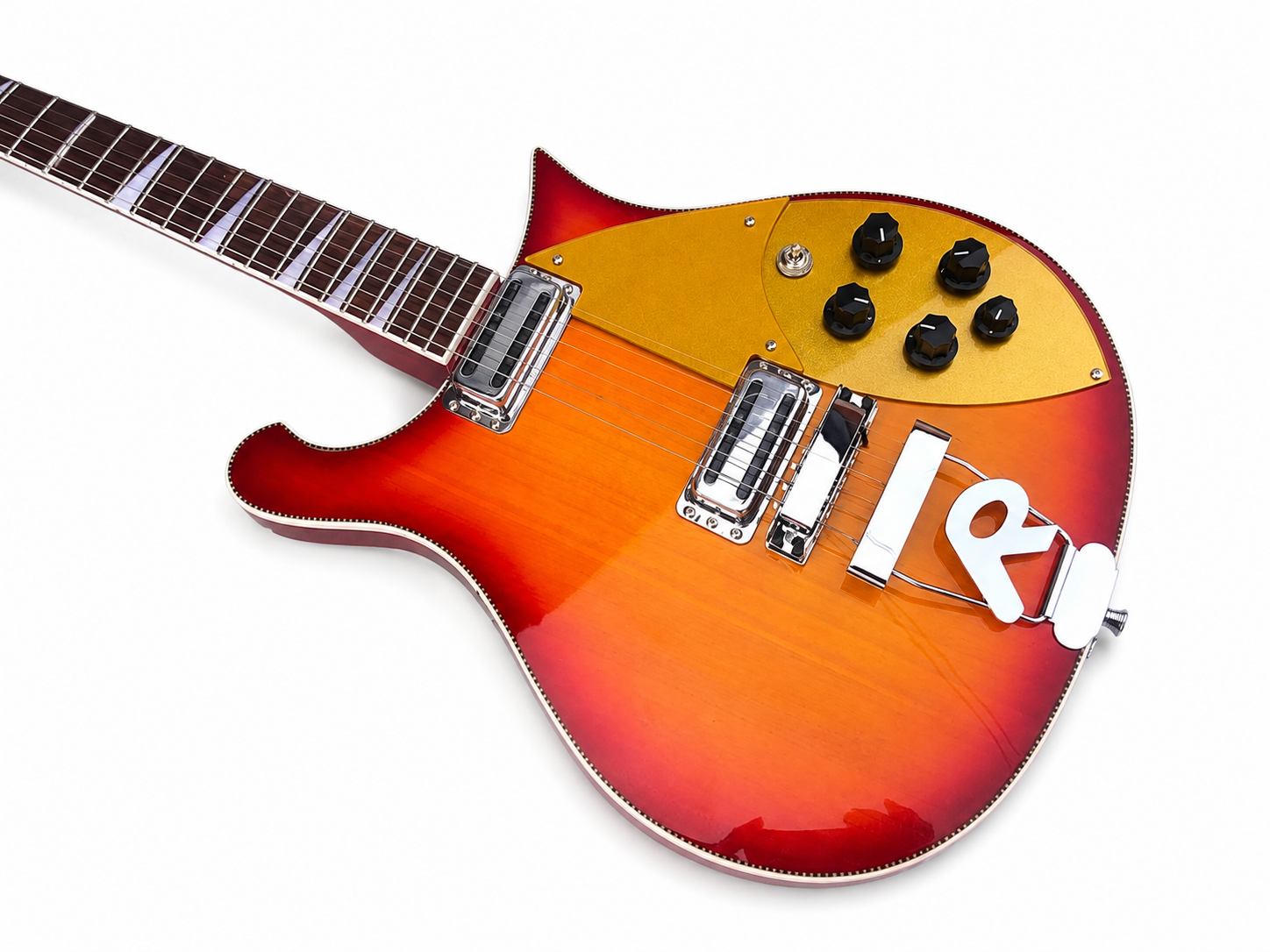 High Quality 6-String Electric Guitar – Cherry Burst Finish, Gold Pickguard, 2-Piece Pickup Configuration