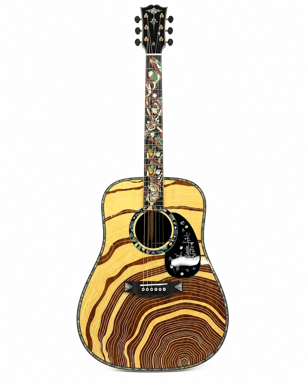All Solid Wood Acoustic Guitar – Tree of Life Inlay | Two-Tone Marquetry | Glossy 300 Series | Luthier Grade |