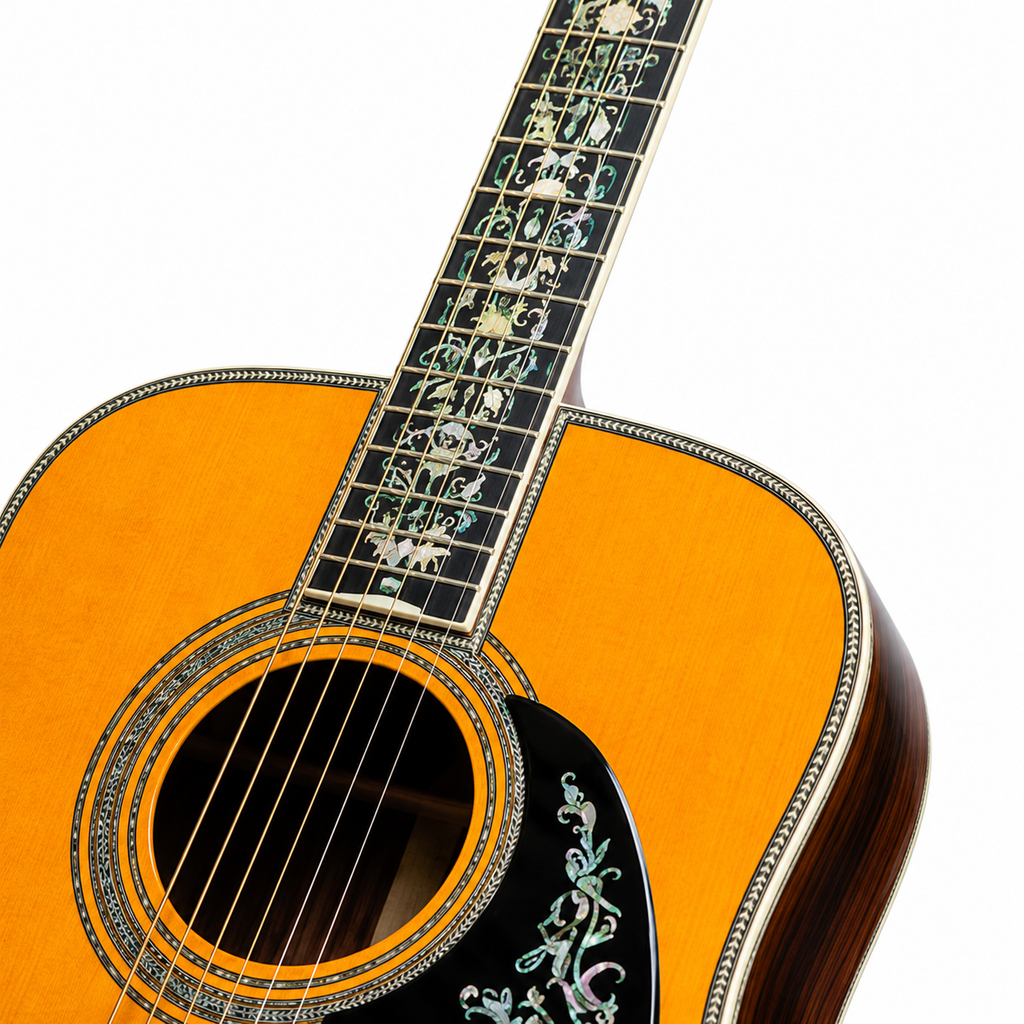 41 Inch All Solid Wood Acoustic Guitar 100 Type Abalone Inlays Solid Spruce Top Body Bone Nut Gold Tuners Free Shipping