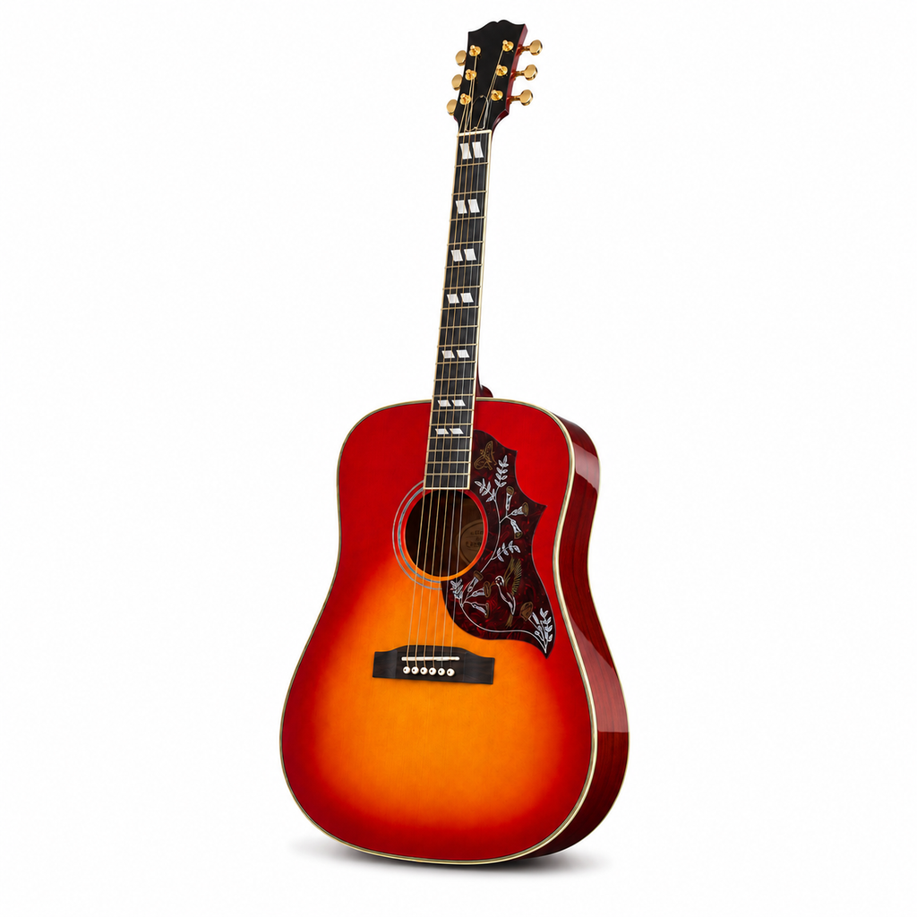 Bird Series 41 Inch Solid Top Acoustic Guitar, Glossy Picea Asperata Body with Mahogany Back and Custom Pickguard
