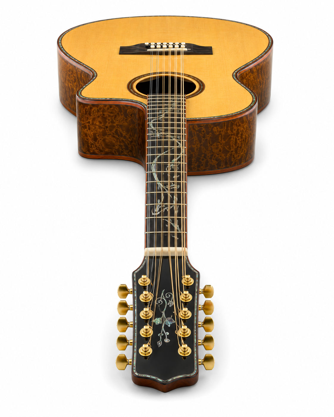 Handcrafted 40 Inch All Solid 12-String Acoustic Guitar, 5A Adirondack Spruce Top with 5A Quilted Mahogany Body