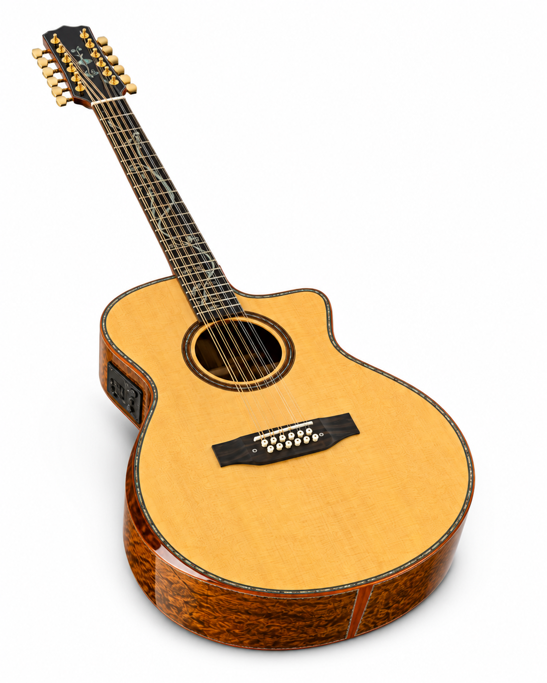 Handcrafted 40 Inch All Solid 12-String Acoustic Guitar, 5A Adirondack Spruce Top with 5A Quilted Mahogany Body