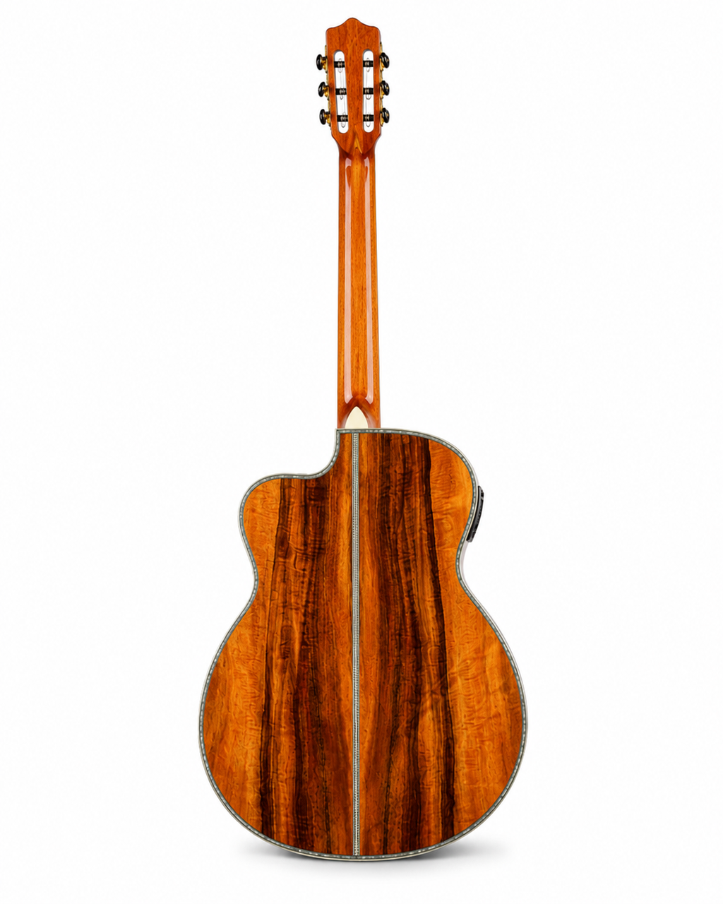 39 Inch All Koa Acoustic Guitar, Ebony Fingerboard with Abalone Details and Built-In Pickup