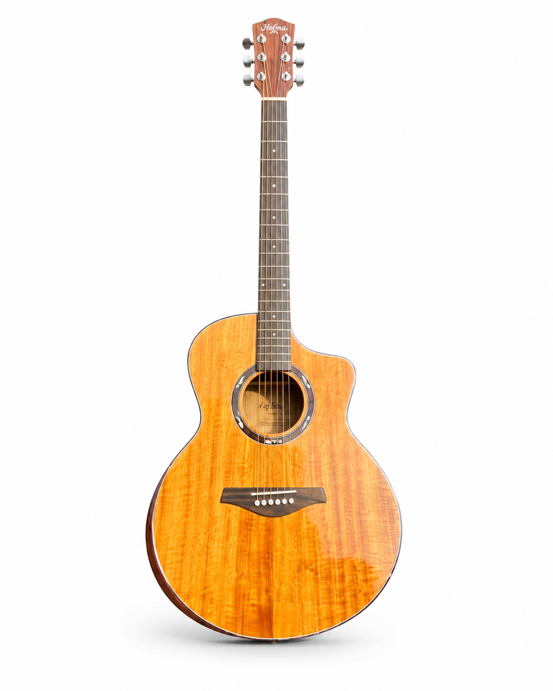 Aiersi Solid Koa Cutaway Acoustic Guitar, Handmade Folk Guitar with Sound Port and Armrest
