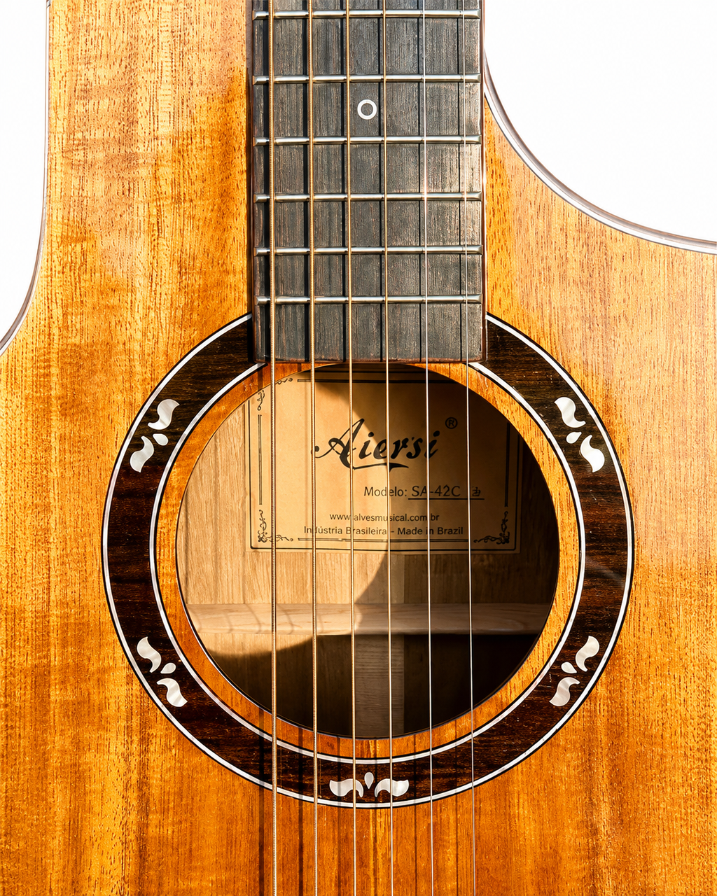 Aiersi Solid Koa Cutaway Acoustic Guitar, Handmade Folk Guitar with Sound Port and Armrest