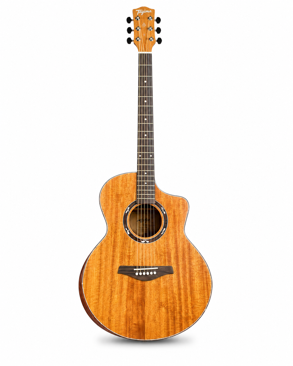Aiersi Solid Koa Cutaway Acoustic Guitar, Handmade Folk Guitar with Sound Port and Armrest